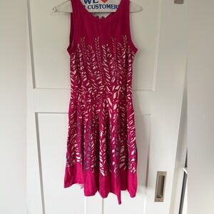 NIC+ZOE Fuchsia and White Leaf-Print Sleeveless Midi Dress